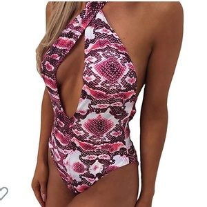 Pink snake print monokini